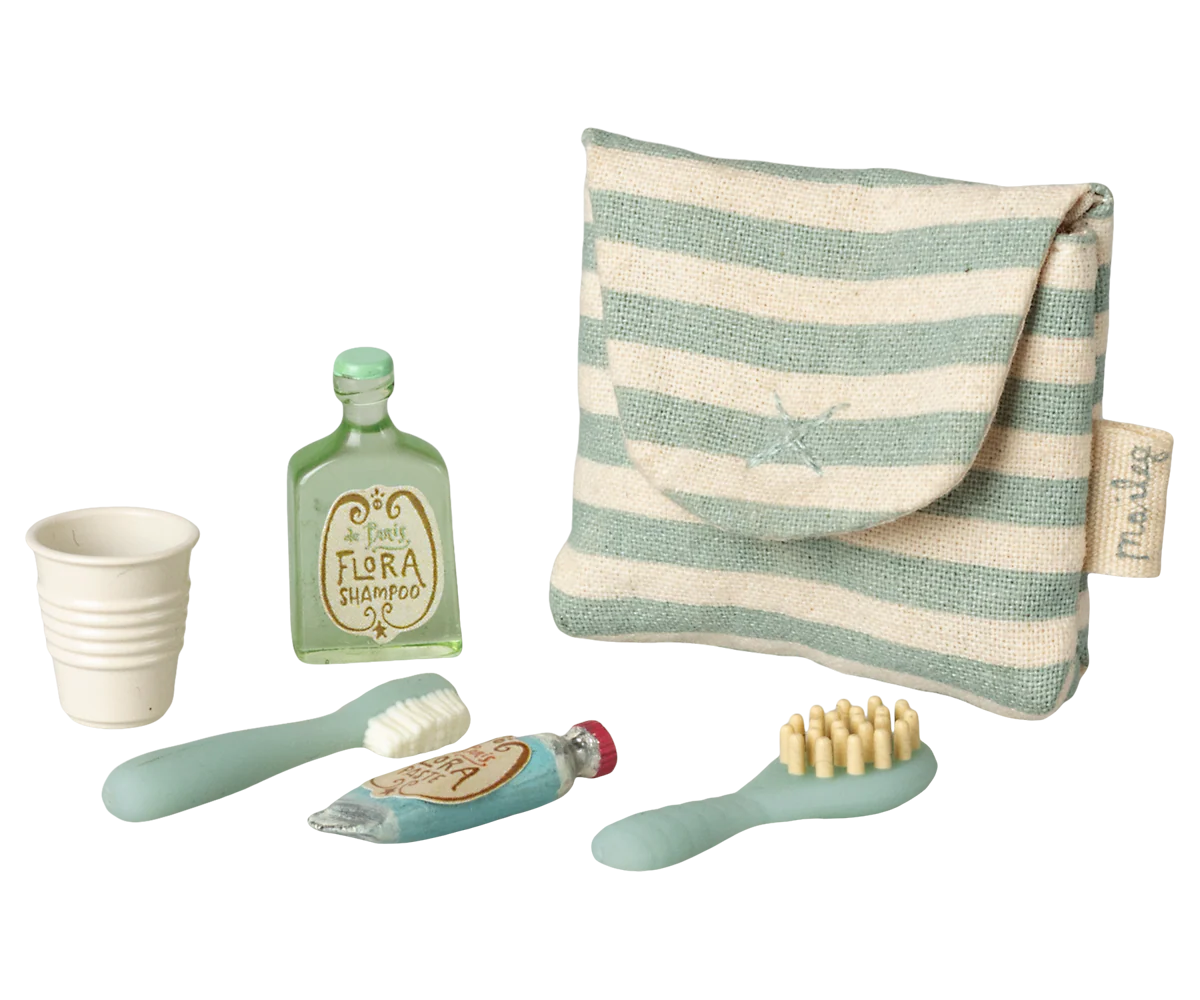 Toothbrush set in bag, Mouse - Blue stripe