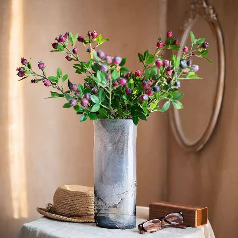 Artificial Alpine Blueberry Stem 22.4" Tall: Red / Three Stems