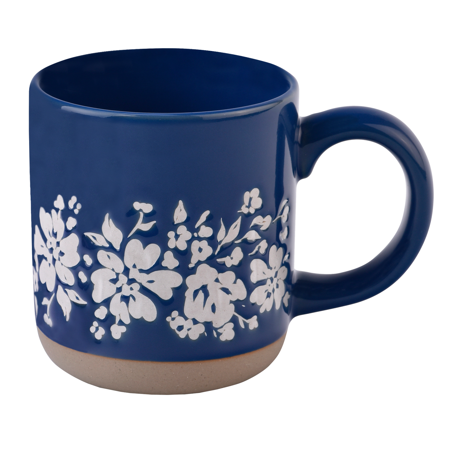 Blue Floral Stoneware Coffee Mug