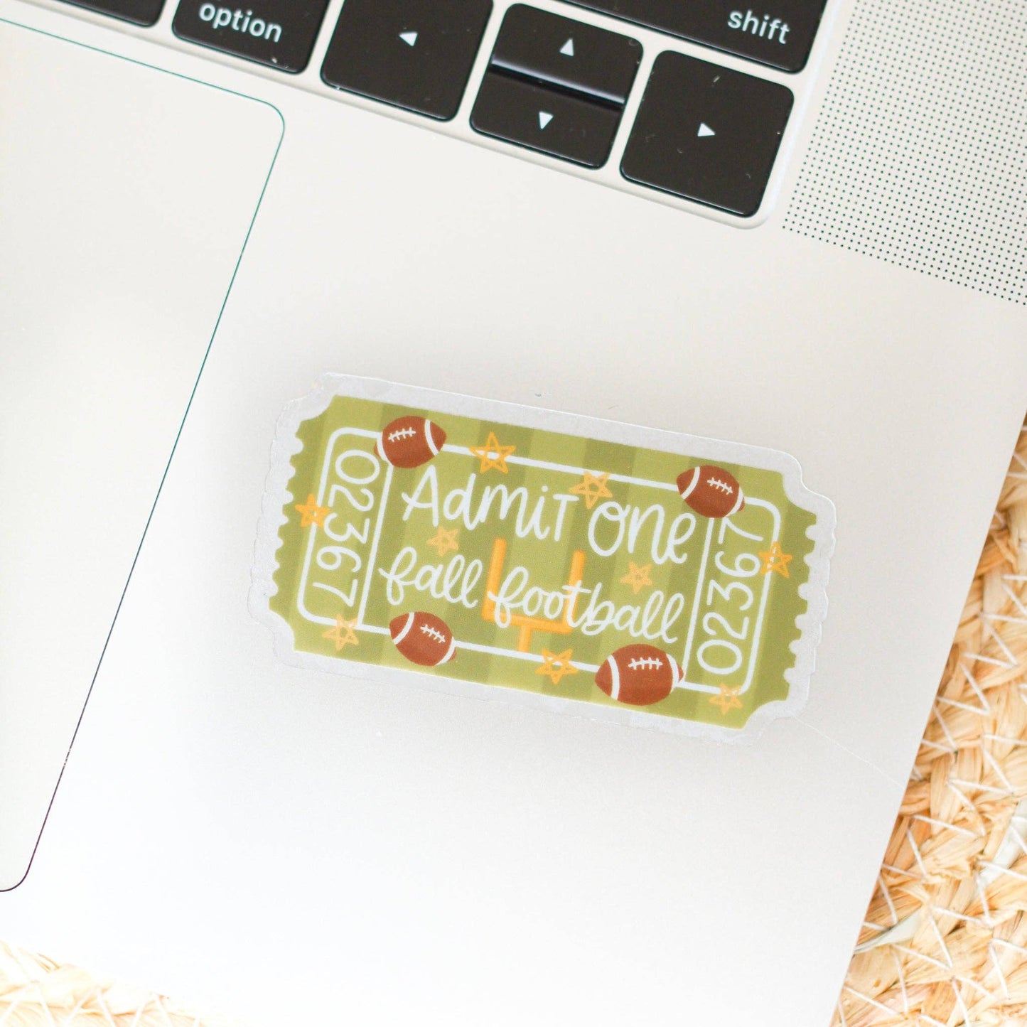 Clear Fall Football Admit One Sticker, 2.7x1.5 in.