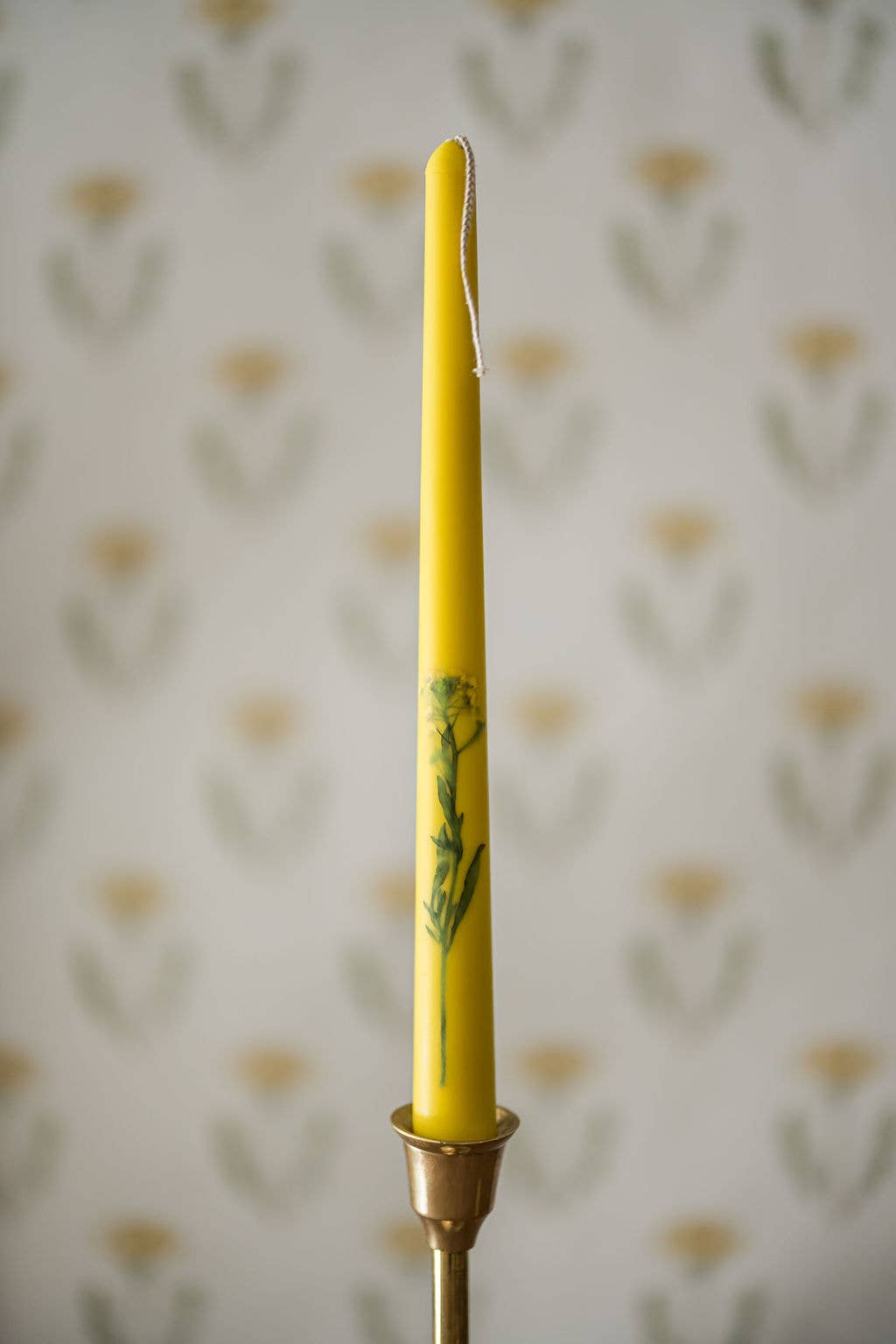 Floral Inlaid Tapered Candles in Yellow
