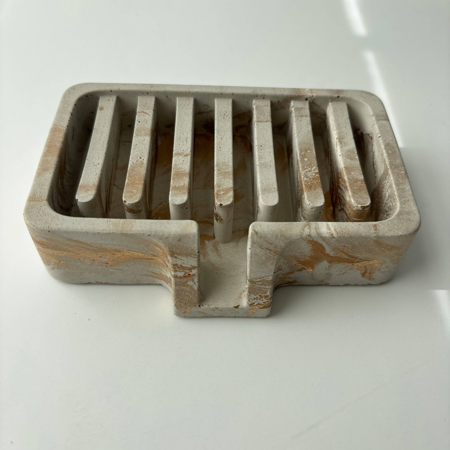 Soap Holder | Concrete Soap Dish: Light Gray & Gold