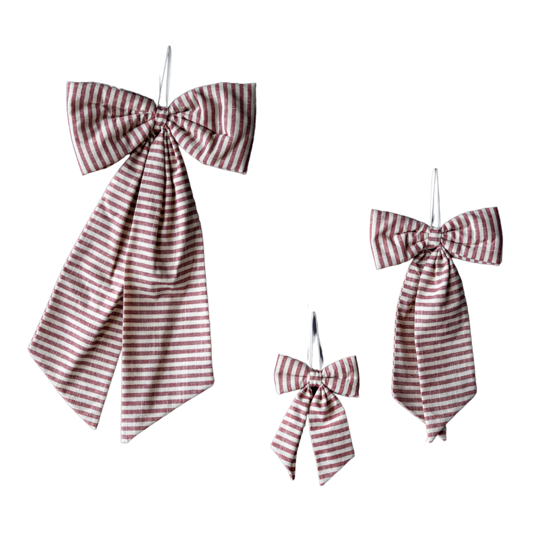 Bows Striped Cranberry Red Fabric : Medium