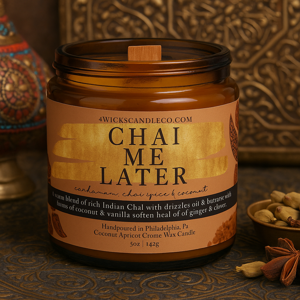 Chai Me Later Candle - 5oz Amber Jar & Wood Wick