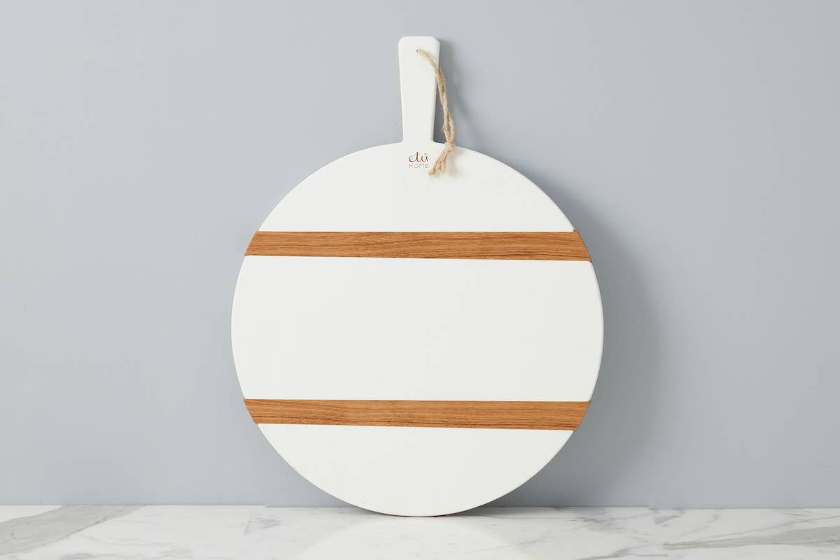 White Round Pine Wood Charcuterie Cheese Board, Medium