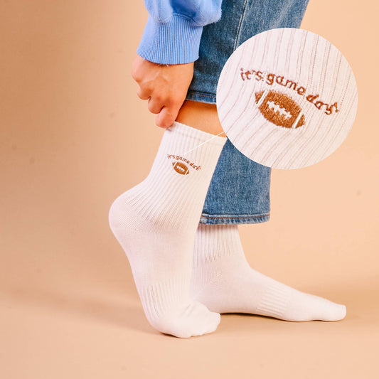 Embroidered Crew Socks-It's Game Day