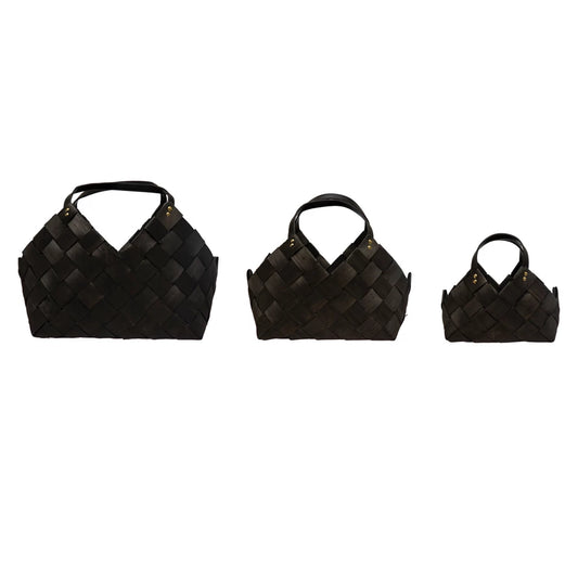 Black Woven Wood Baskets with Handles
