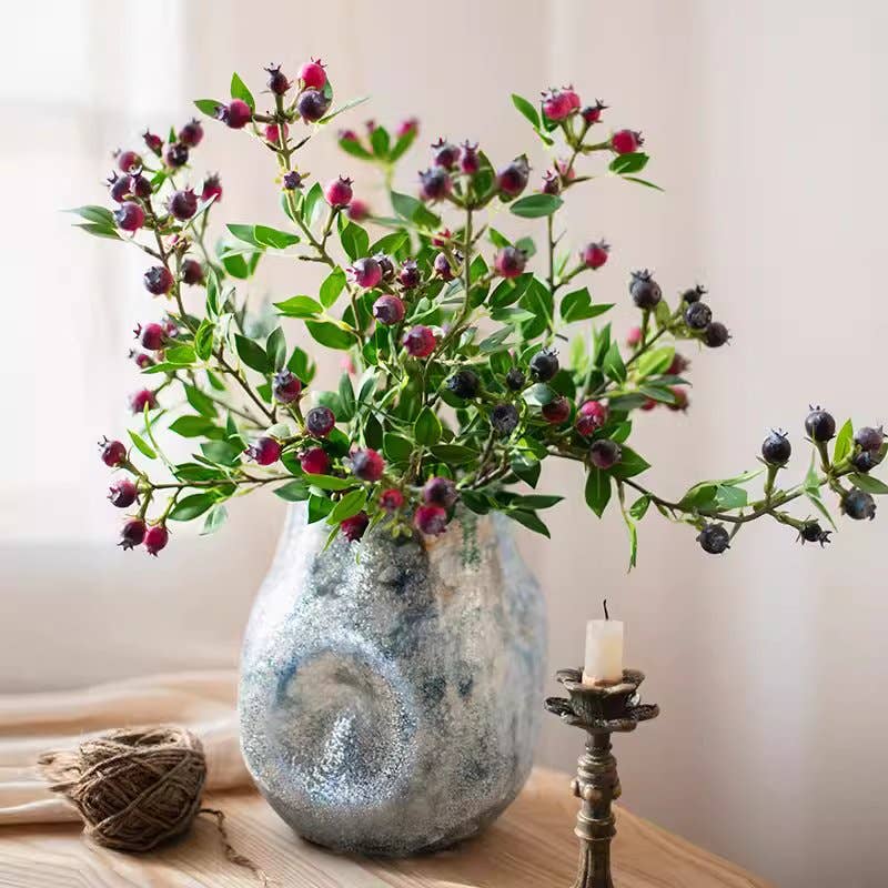 Artificial Alpine Blueberry Stem 22.4" Tall: Red / Three Stems