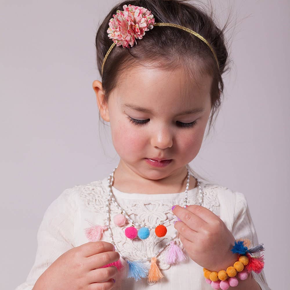 Girls Floral Gold Stretchy Headband - Red