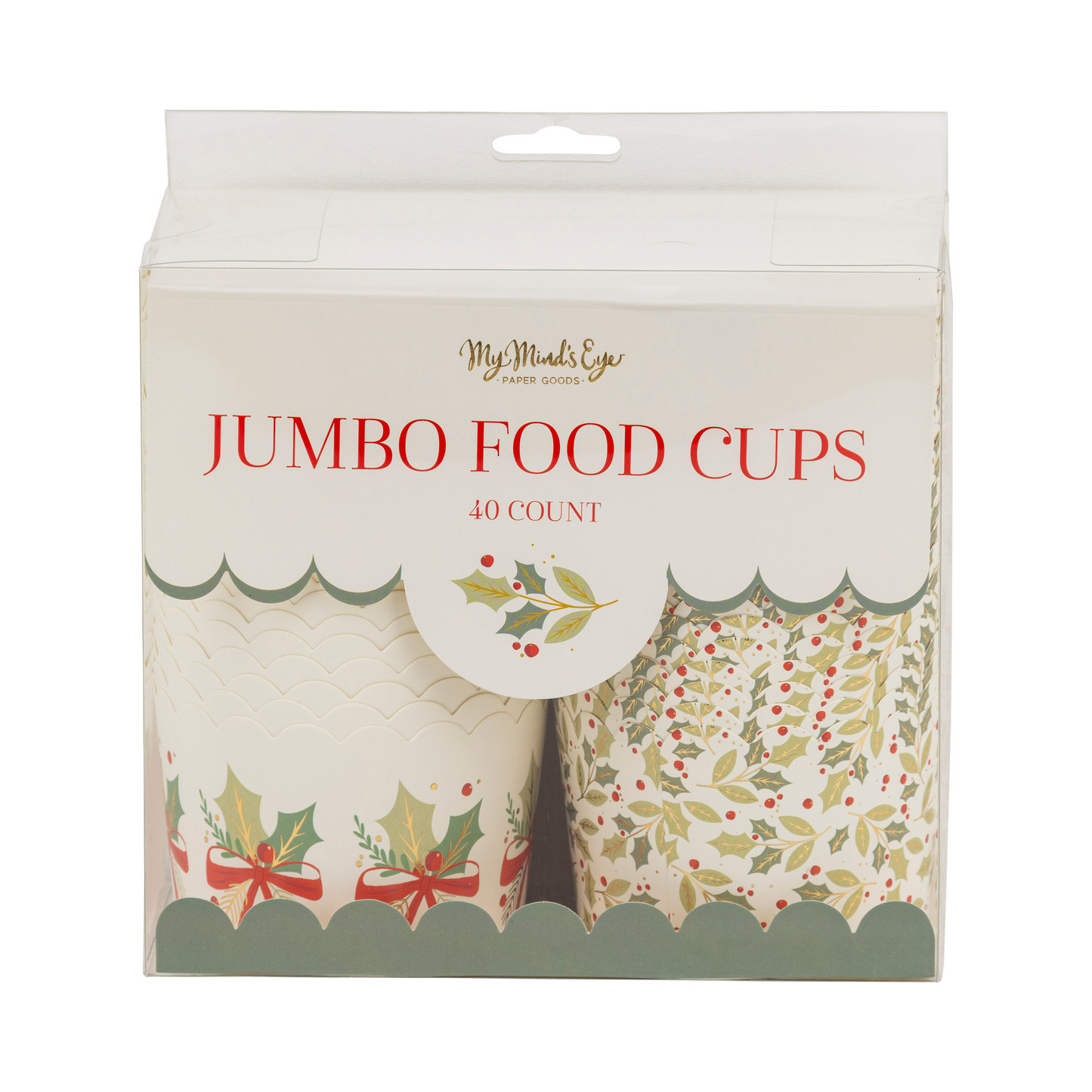 Foiled JUMBO Holly Bows 8 oz Baking Cups (40 ct)
