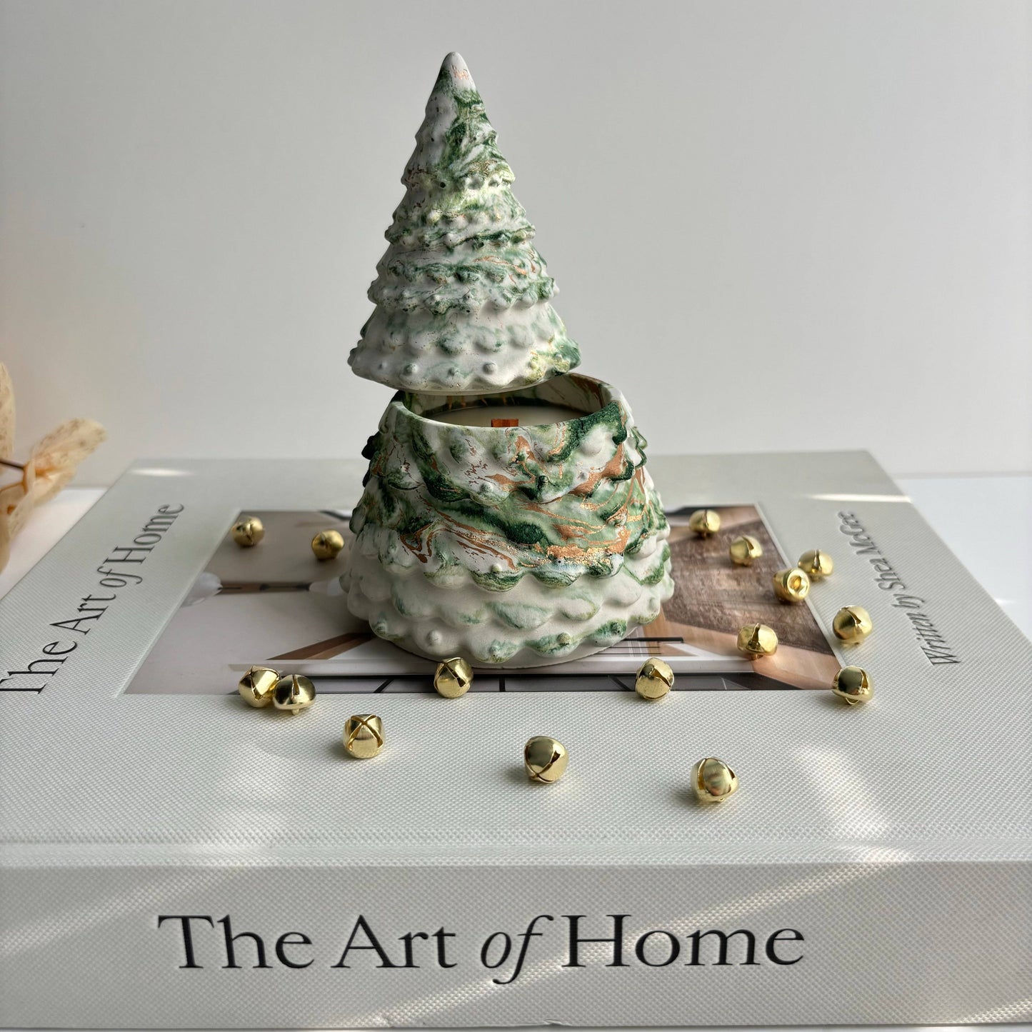 Christmas Tree Candle Pot: Green Fusion Marble / Fraser Fir