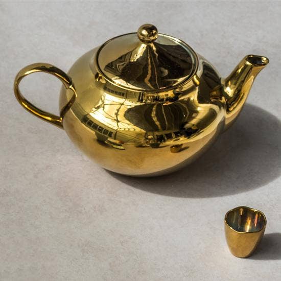 Good Morning Tea Pot: STONEWARE / Gold