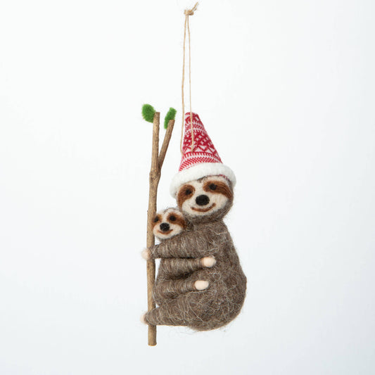 Felt Sloth mama&baby orn,branch,5in