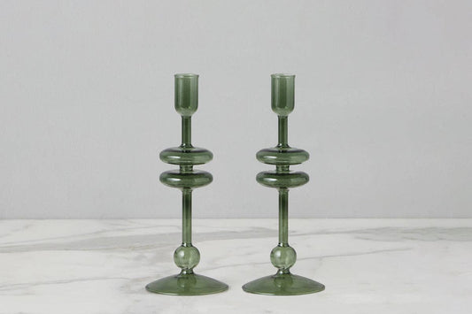 Emerald Green Glass Taper Candlestick Holder, Small