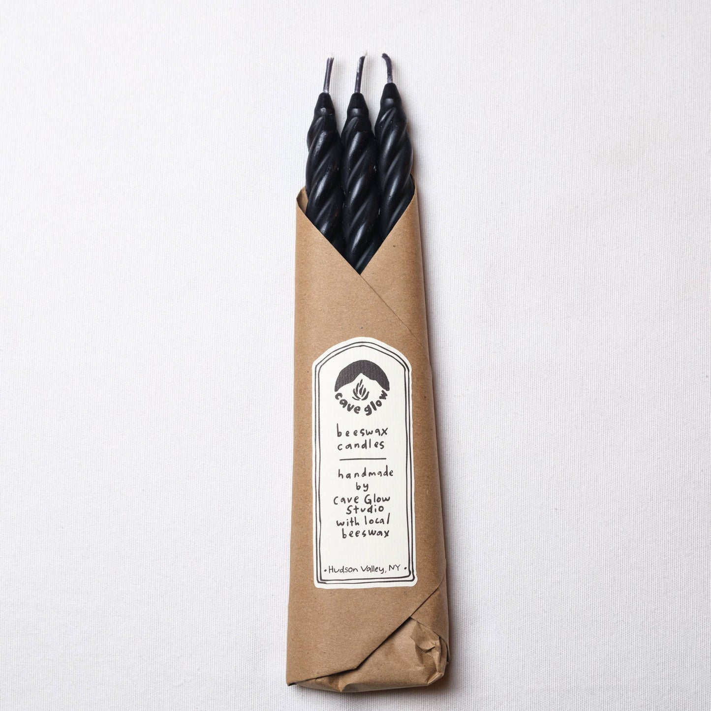 Black Beeswax Taper Candles Set of 3: Spiral Taper