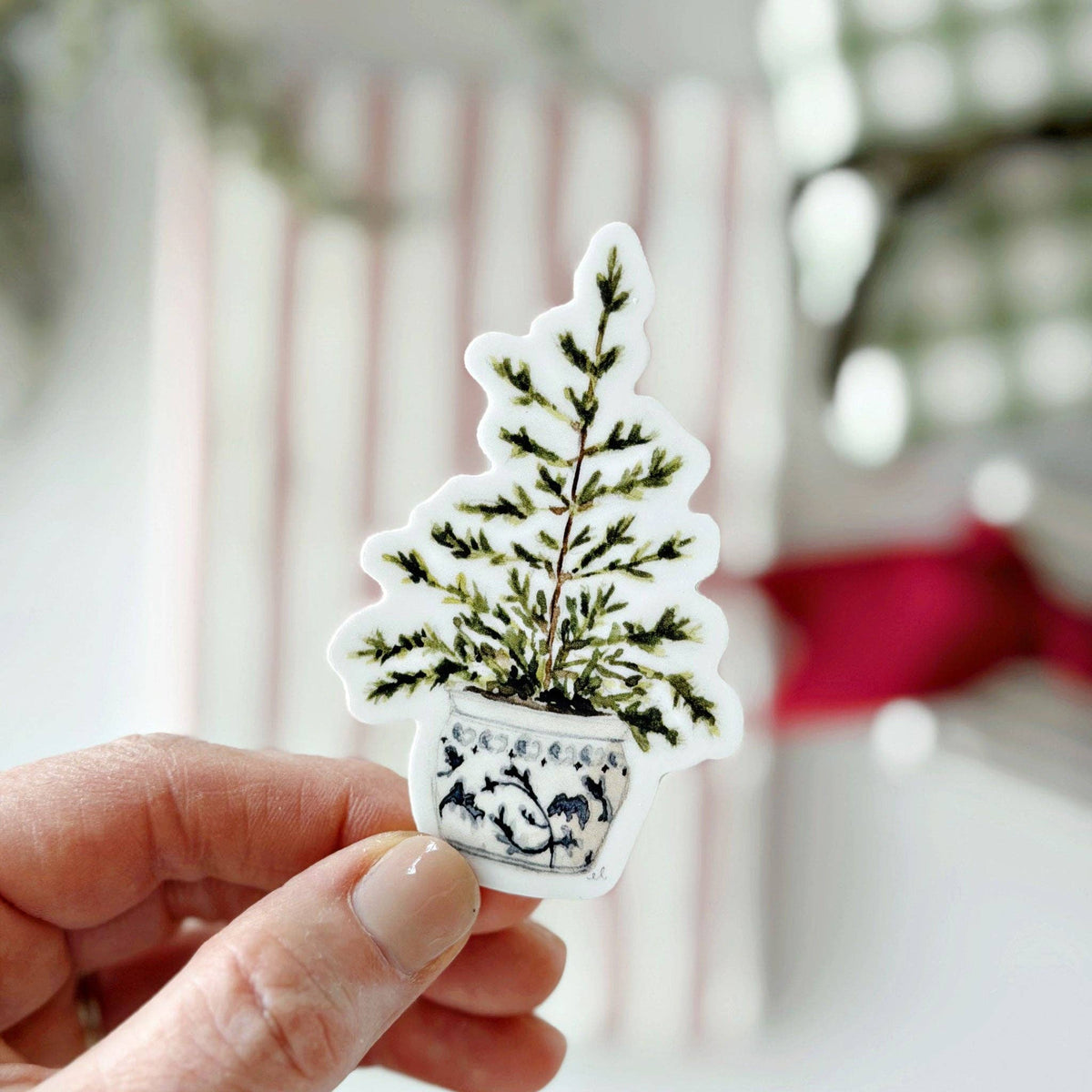 Blue potted tree sticker