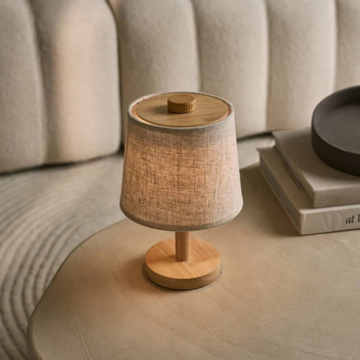 Rover Light Brown Wooden Rechargeable Lamp | Cordless, Dimmable with Fabric Shade