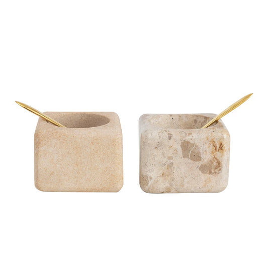 Square Marble Pinch Pot with Spoon
