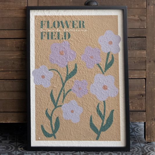 Wood Framed Textured Paper Wall Decor "Flower Feild"