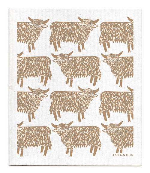 Sand Highland Cow Swedish Dishcloth