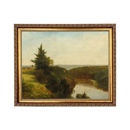River View Scenic Landscape Oil Painting Print on Canvas: 7" x 10"