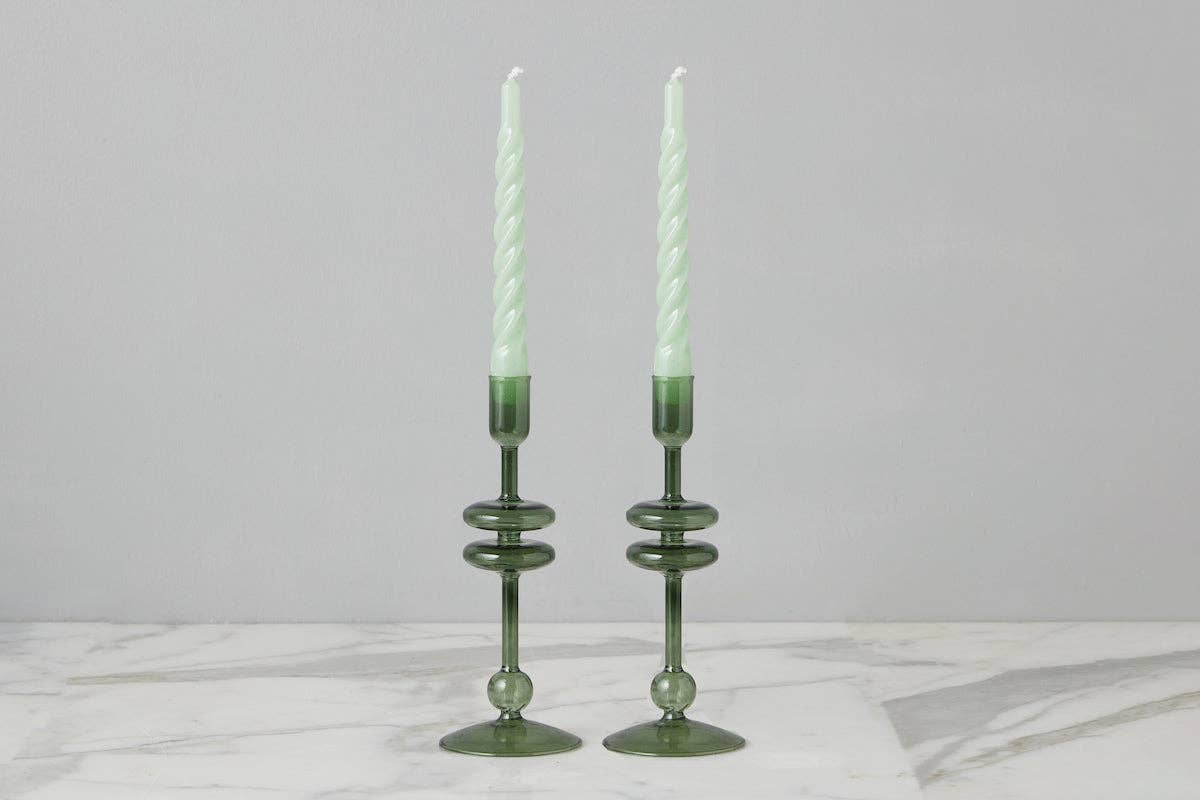 Emerald Green Glass Taper Candlestick Holde, Small