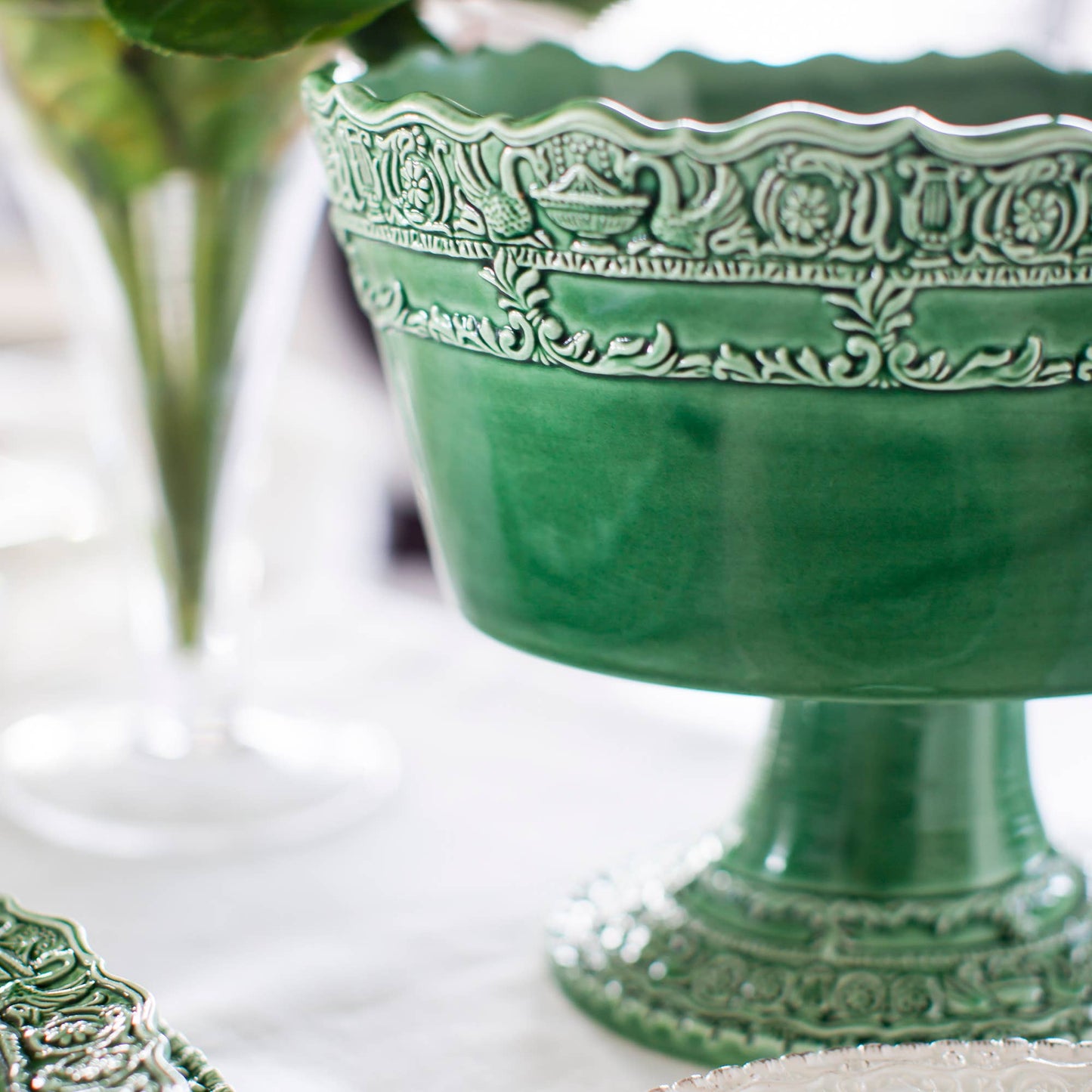 Renaissance Italian Green Stemmed Fruit Bowl