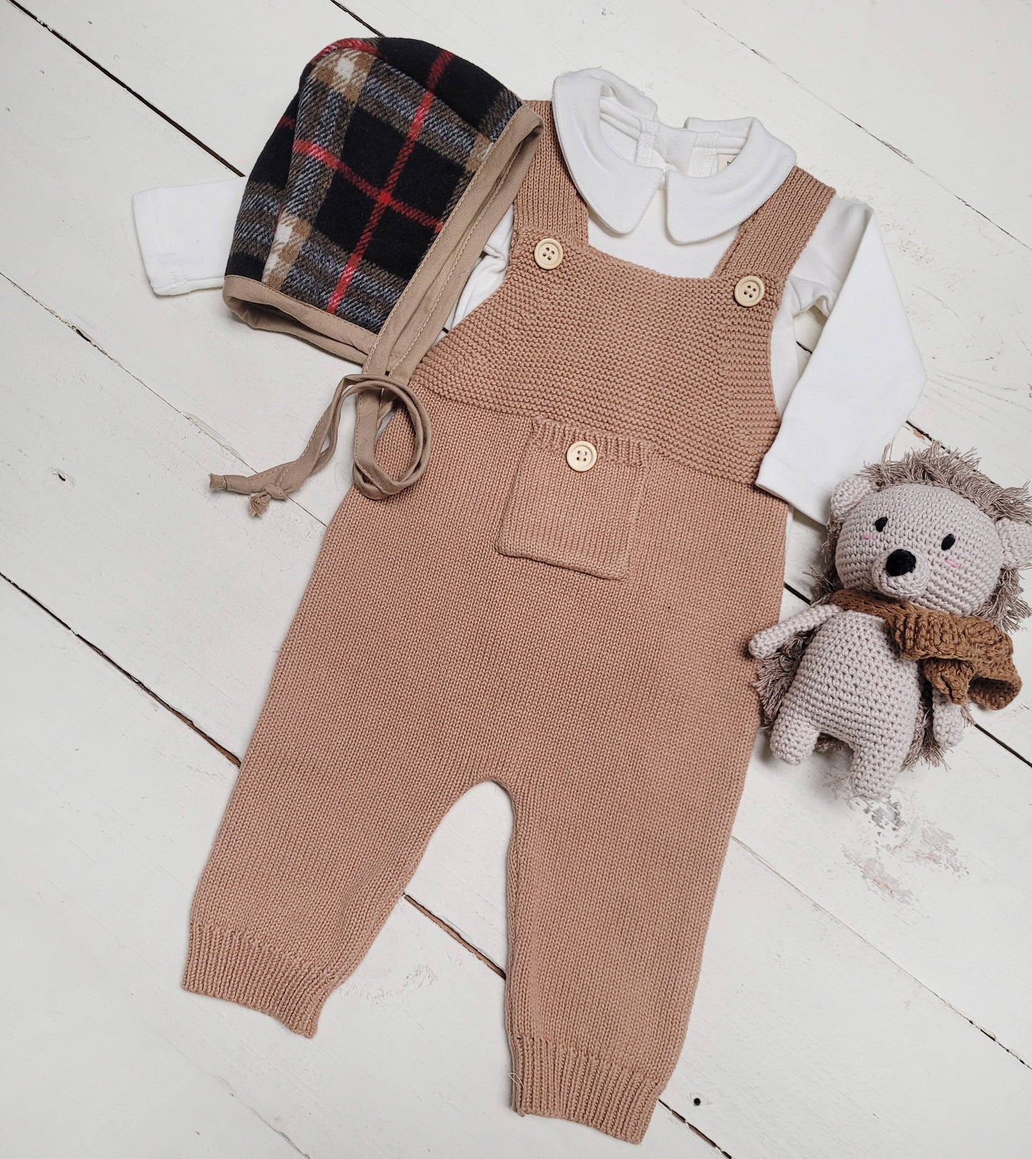 Baby Knit jumperJumpsuit suspender Overalls pants EZRA: Forest Green