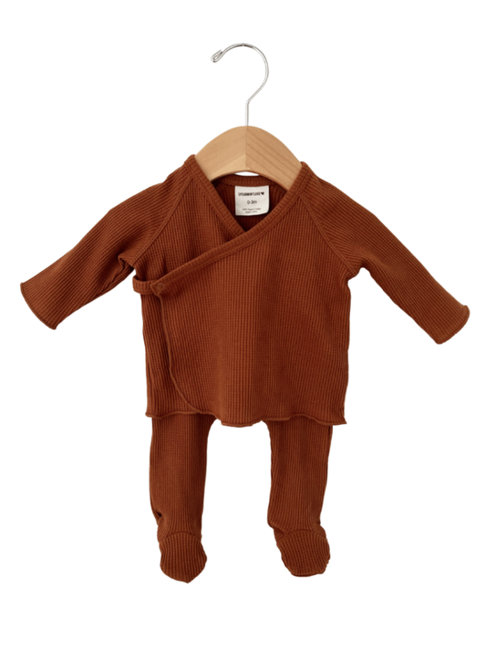 Organic Waffle Kimono & Pant Set, Caramel: 0 - 3 mo.