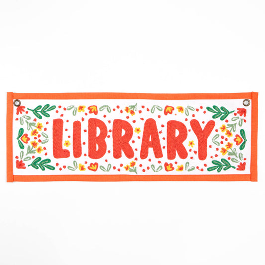 Library Embroidered Canvas Banner