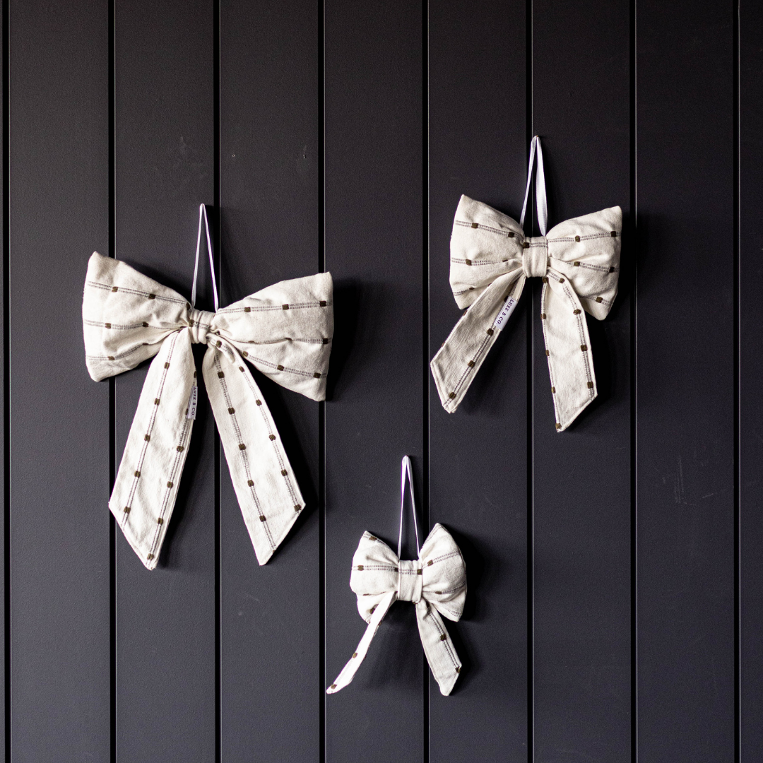 Bow White & Light Green Dotted Striped Embroidery Fabric