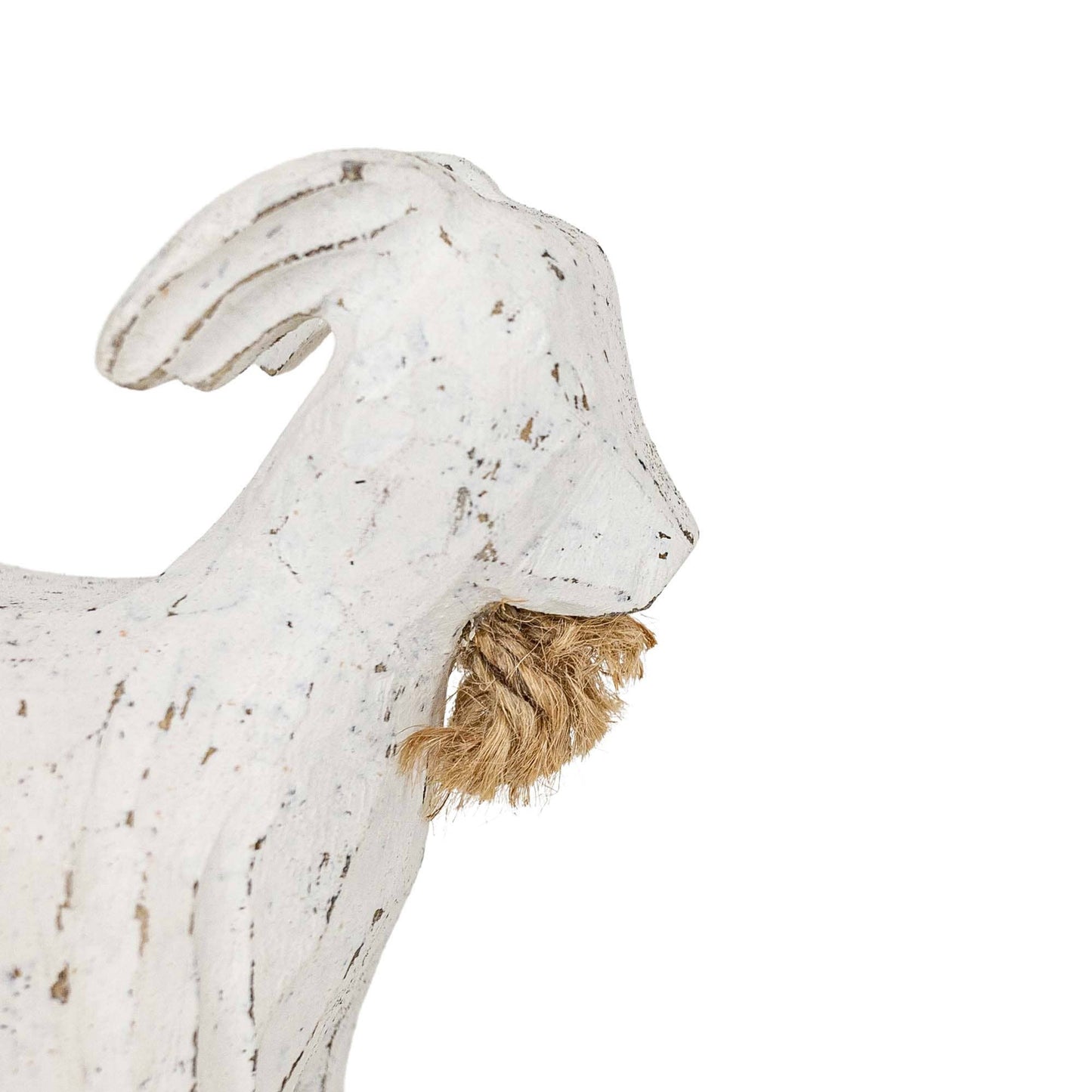 Prescott Carved Goat Farm Accent White Wood & Jute