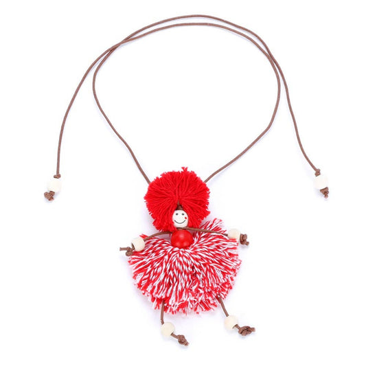 Yarn Doll Necklace - Red