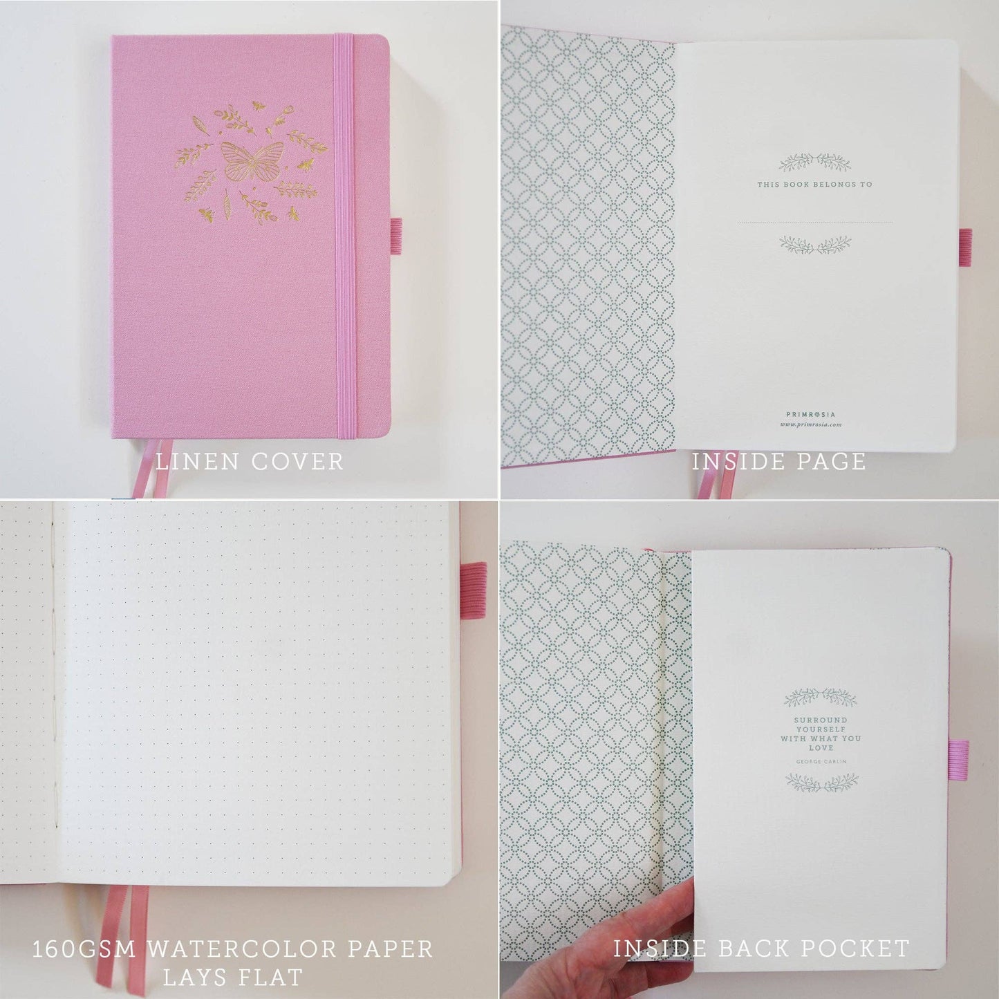 'Butterfly' Pink – Watercolor Dot Grid Journal A5