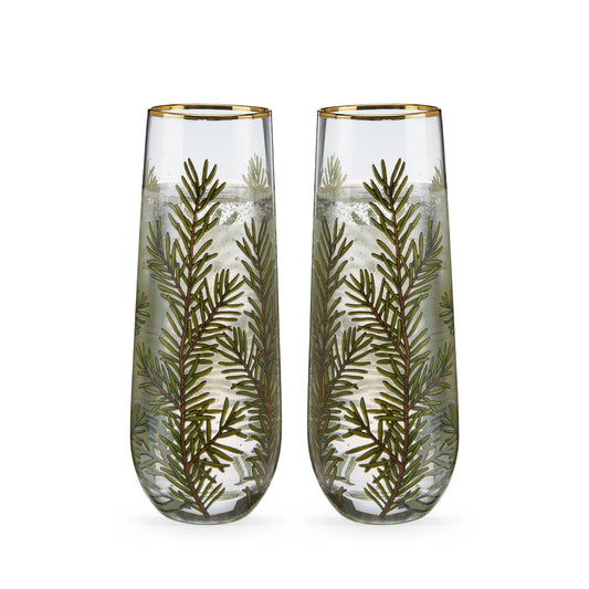 Gold-Rimmed Woodland Stemless Champagne Flutes