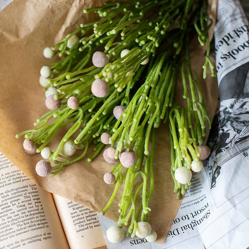 Artificial Berzelia Stem 24" Tall: Three Stems / Pale Red