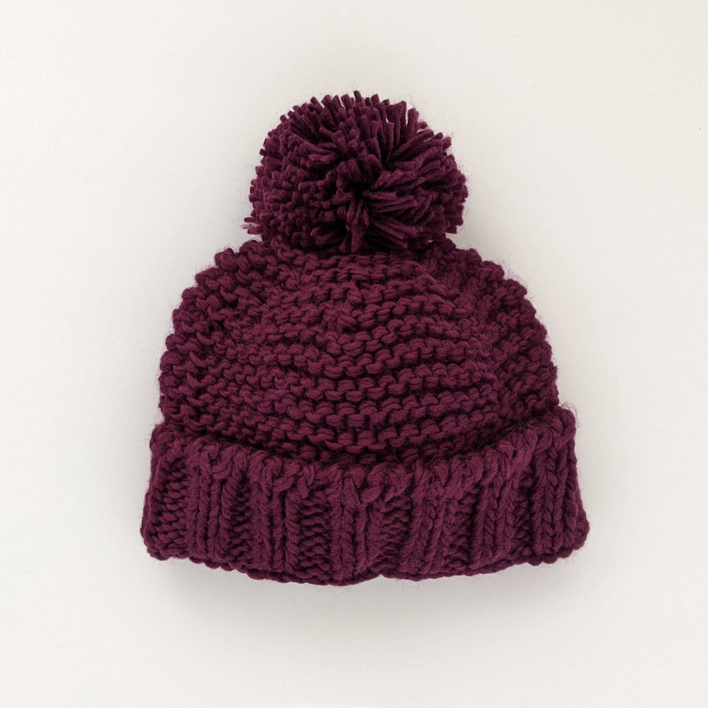 Plum Garter Stitch Beanie Hat - M (6-24 months)