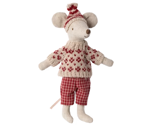Winter mouse with ski set, Mum - Red
