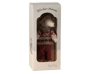 Winter mouse with ski set, Mum - Red