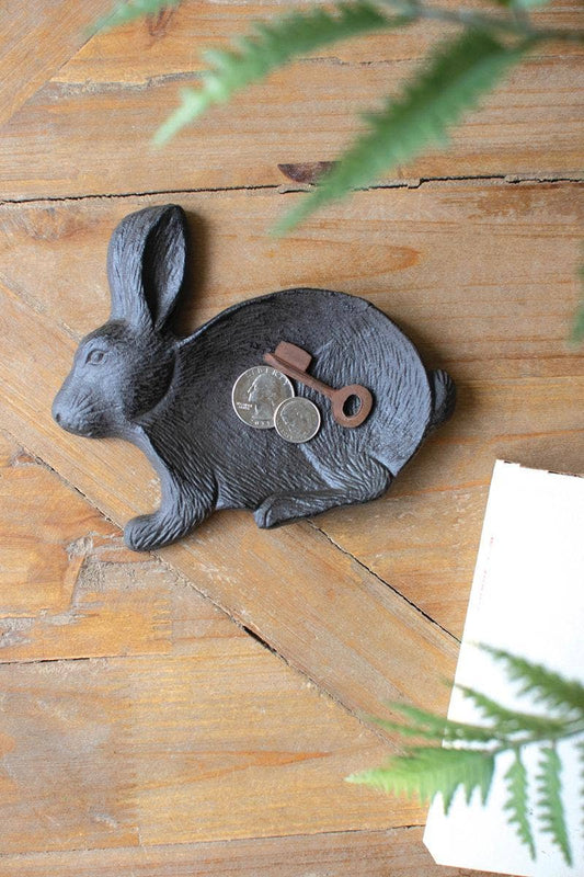 CAST IRON EASTER RABBIT TRINKET TRAY: Brown
