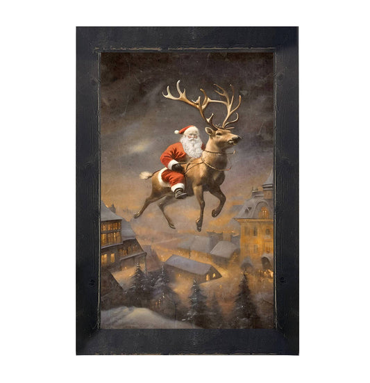 Santa on a Reindeer - Vertical Frame: Black / HS