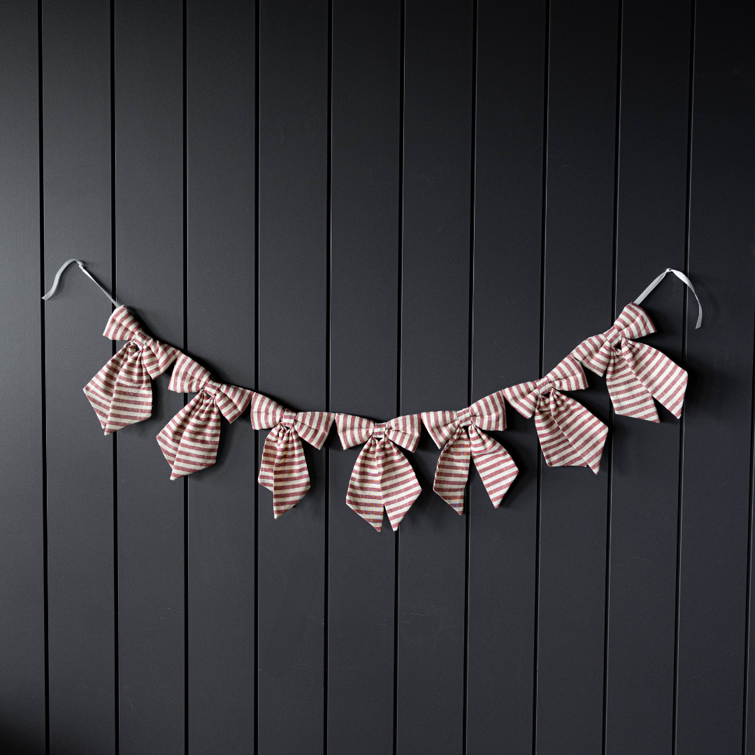 Bow Garland Striped Cranberry Red Fabric
