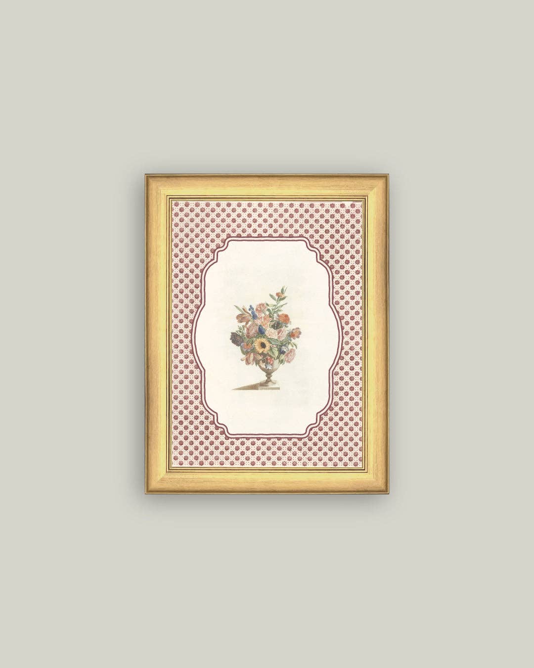 Vase of Flowers Framed Antique Art: 9x11