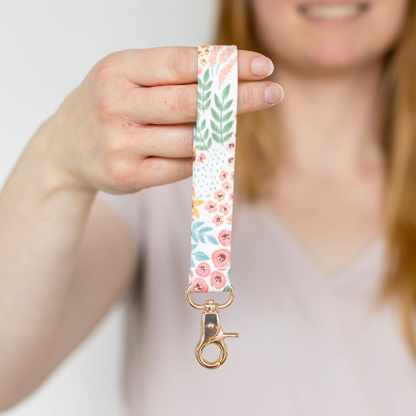 White Floral Wristlet Keychain