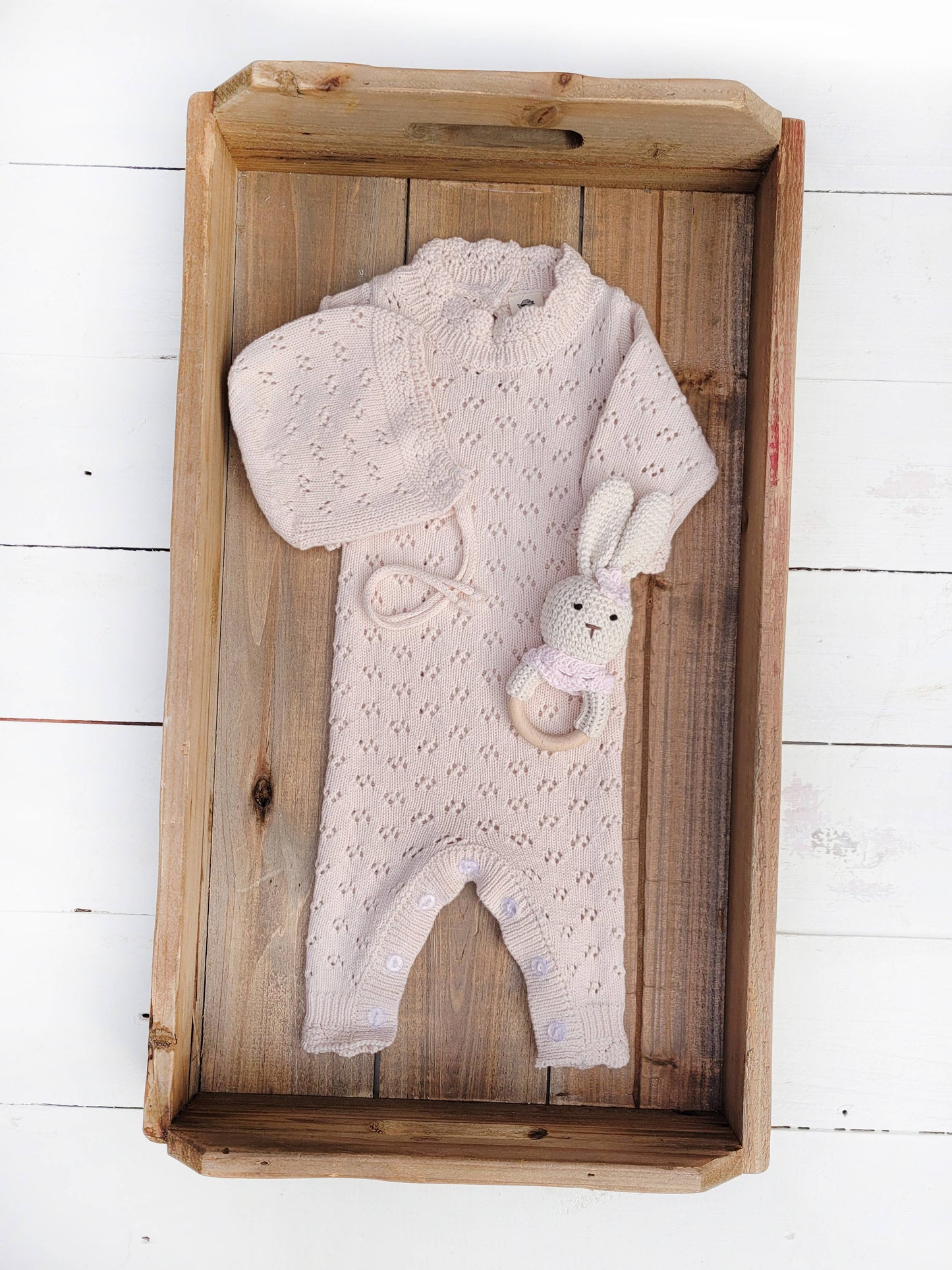 Grace Knitted Romper with Hat 2pc Set Apricot pink or Plum: Plum