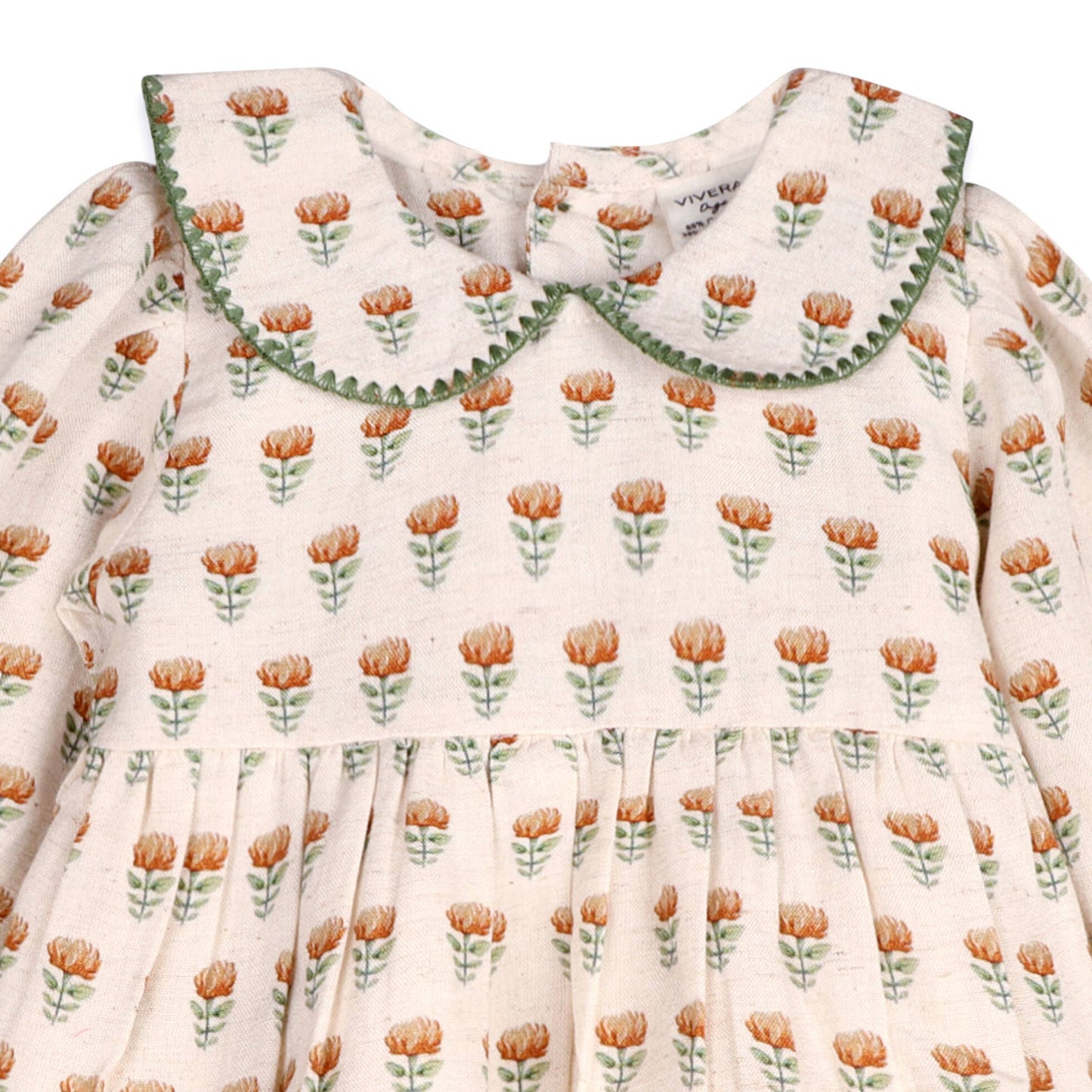 Ina Block Print Floral Baby Dress & Bloomer Set (Linen): Mustard Floral