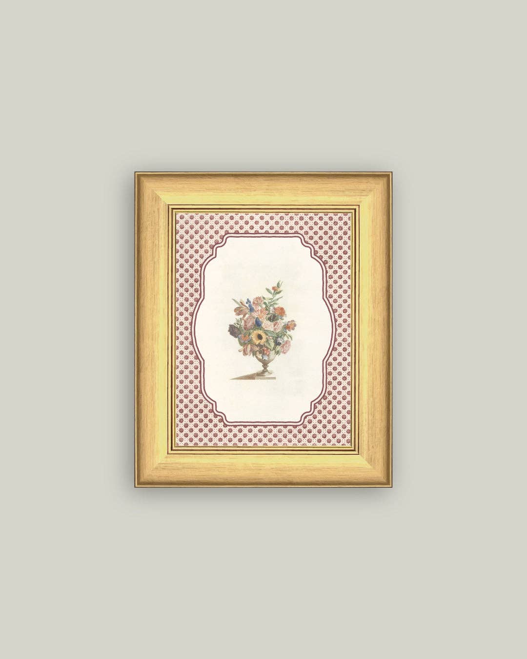Vase of Flowers Framed Antique Art: 9x11
