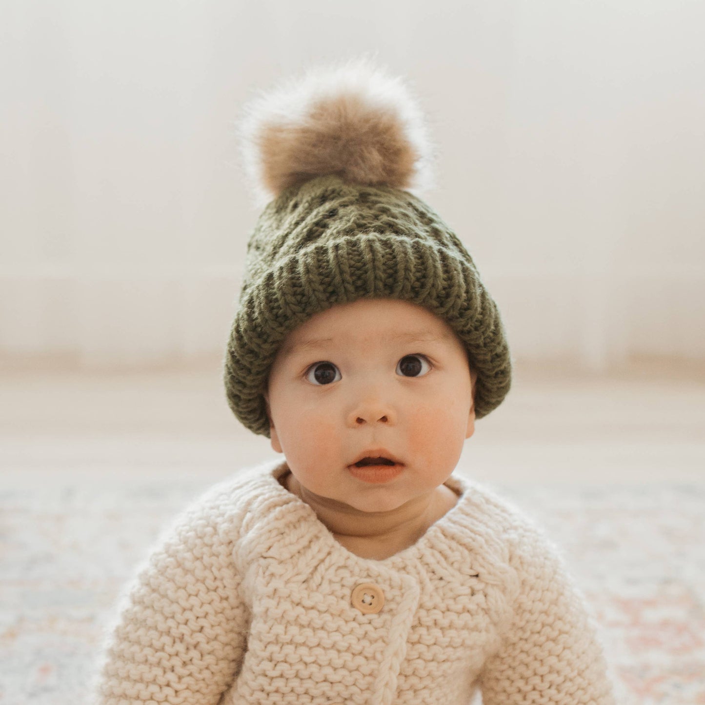 Mossy Pop Pom Pom Beanie Hat Baby & Kids: M (6-24 months)