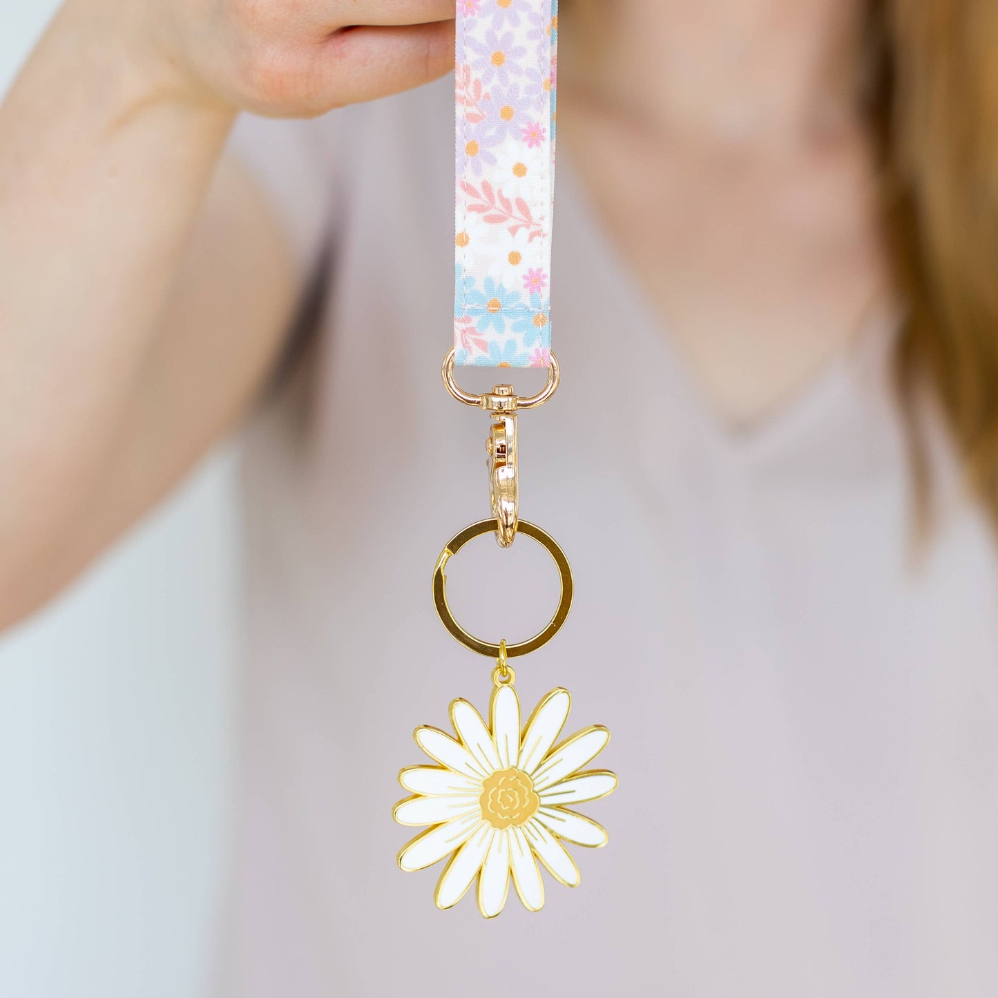 Blue Daisy Patch Wristlet Keychain