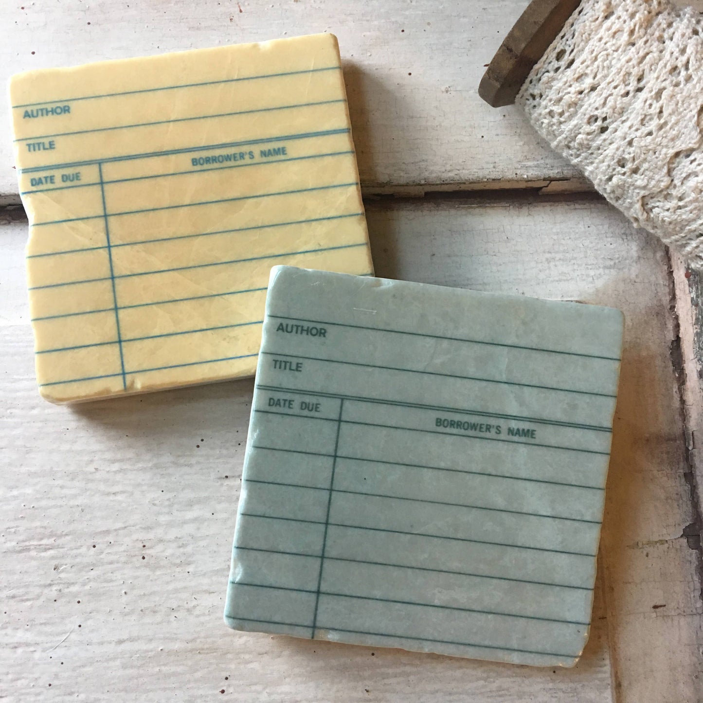 Library Cards stone coasters